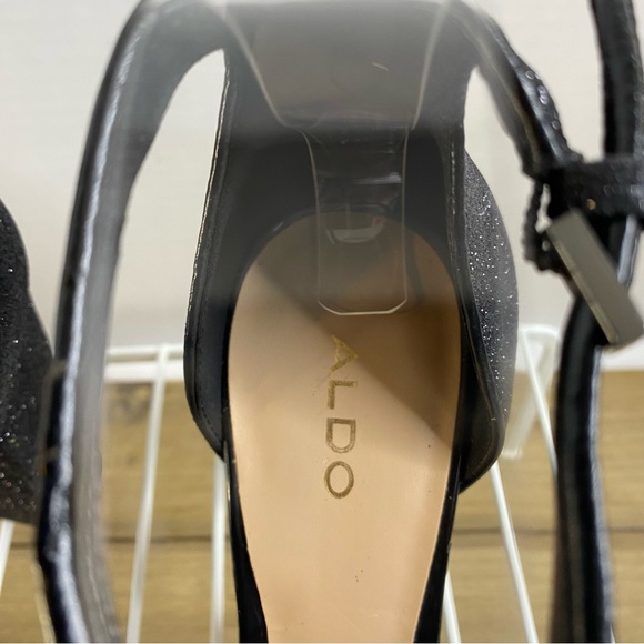 Aldo Women’s Block Heel Sparkly Pointed Toe Ankle Strap Black Shoes Size 9 - Picture 9 of 11